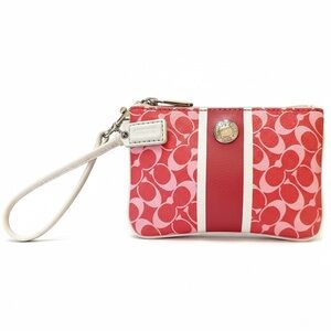 Coach Red and White Signature Monogram Wristlet with Hangtag